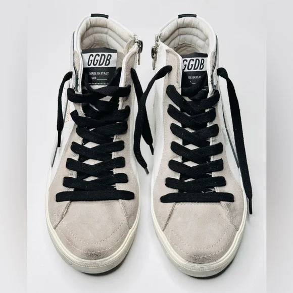 Golden Goose Slide White Grey Leather High Top Sneakers Shoes